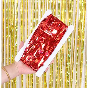 New arrive 1*2m Rainbow Colorful Foil Fringe Metallic Curtain Tassel Ceremony Background Tassel Birthday For Party Decoration
