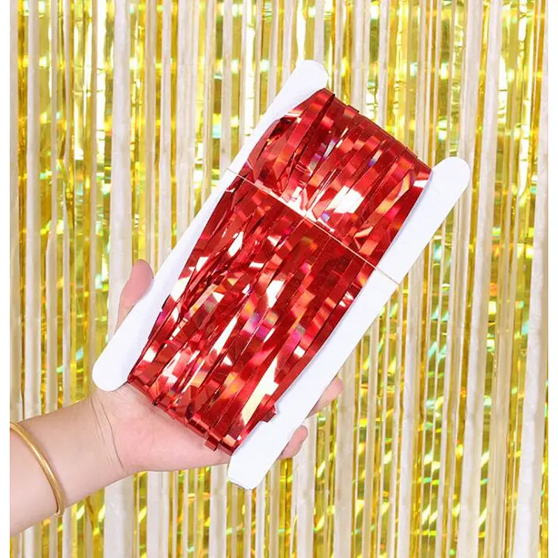 New arrive 1*2m Rainbow Colorful Foil Fringe Metallic Curtain Tassel Ceremony Background Tassel Birthday For Party Decoration