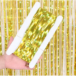 New arrive 1*2m Rainbow Colorful Foil Fringe Metallic Curtain Tassel Ceremony Background Tassel Birthday For Party Decoration
