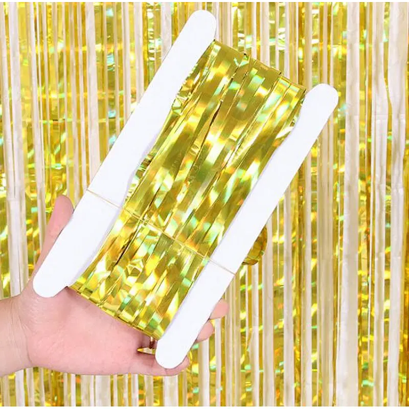 New arrive 1*2m Rainbow Colorful Foil Fringe Metallic Curtain Tassel Ceremony Background Tassel Birthday For Party Decoration
