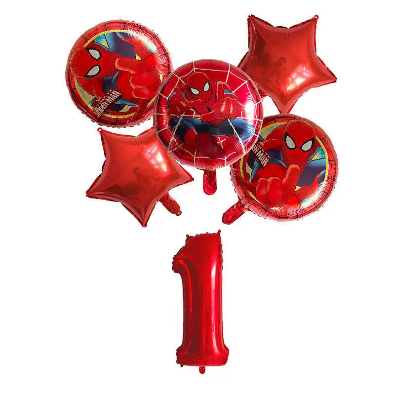 6Pcs Super Hero Spiderman Avengers Foil Balloons Set With 30Inch Number Balloon For Kids Birthday Party Decorations Helium Balloons  Sets