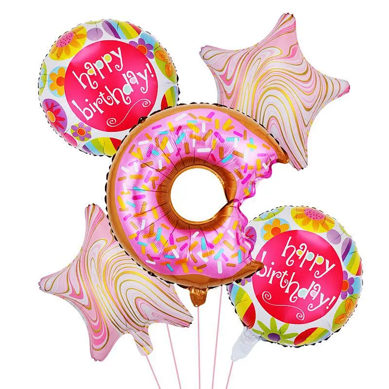 Hot Sale 5pcs Donuts Foil Balloons Bouquet Candy Star Balloon Happy Birthday Party Decoration