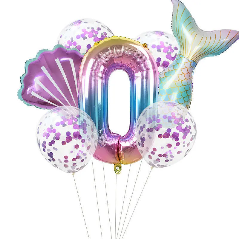 7pcs/lot Mermaid Party Balloons 40inch Number Foil Balloon Kids Birthday Party Decorations Baby Shower Decor Helium Globos