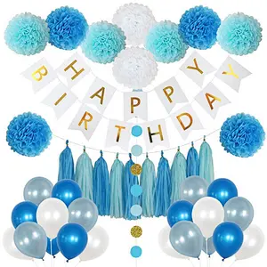 Rose gold letter number foil balloon with paper flower ball Happy Birthday Party Decoration Set