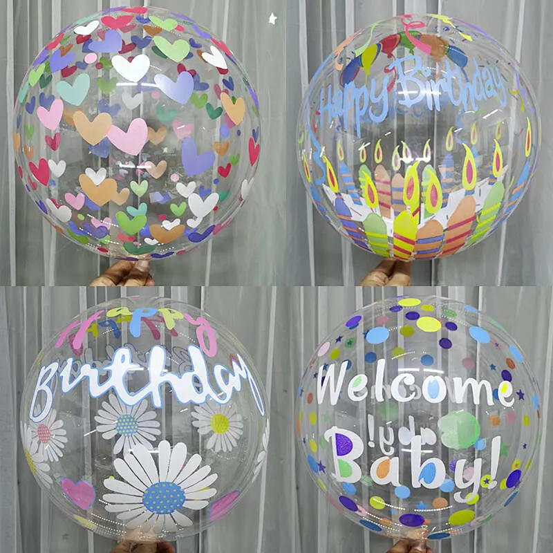 Hot selling huge candle leaf love pattern decoration birthday party 20inch baby shower transparent printing bobo ball