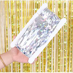 New arrive 1*2m Rainbow Colorful Foil Fringe Metallic Curtain Tassel Ceremony Background Tassel Birthday For Party Decoration