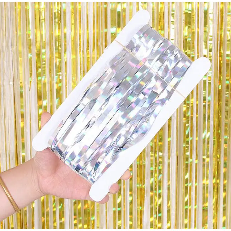 New arrive 1*2m Rainbow Colorful Foil Fringe Metallic Curtain Tassel Ceremony Background Tassel Birthday For Party Decoration
