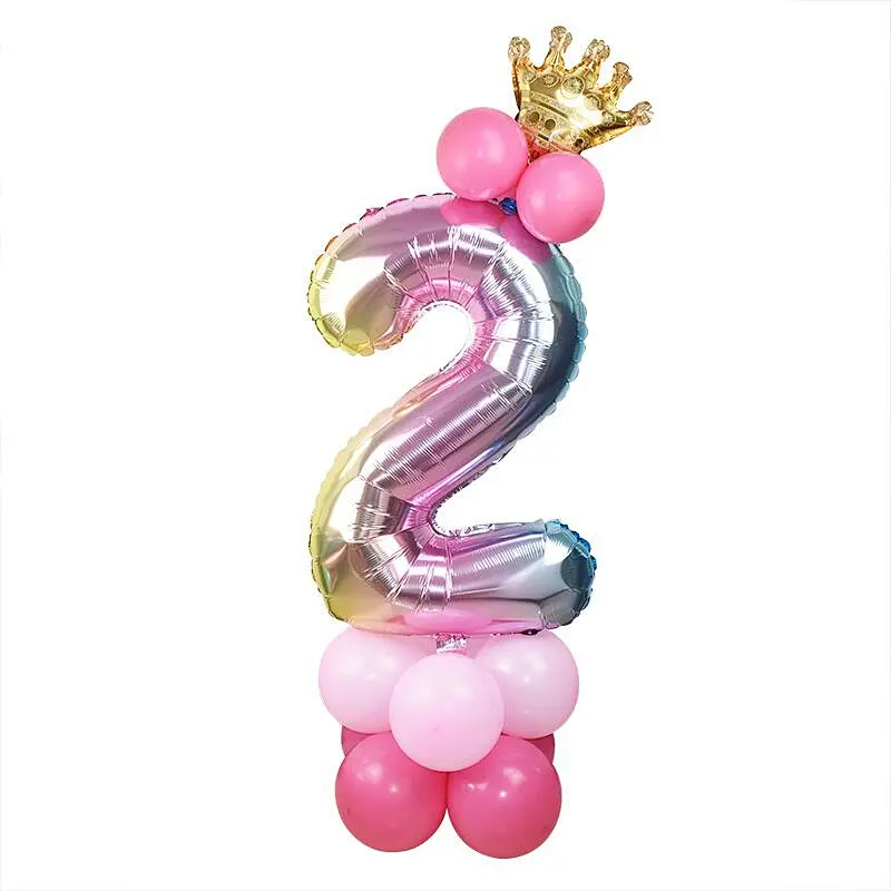 Hot Selling 30 Inch Rainbow Foil Number Balloon with Crown Wedding Anniversary Party Latex Balloon Decor Kids Birthday Air Ball