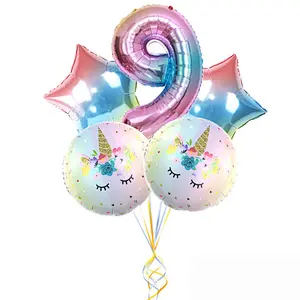 30 Inch Rainbow Gradient Color Number Balloon Set Unicorn Foil Balloon For Kid 0~9 Birthday Party Decor