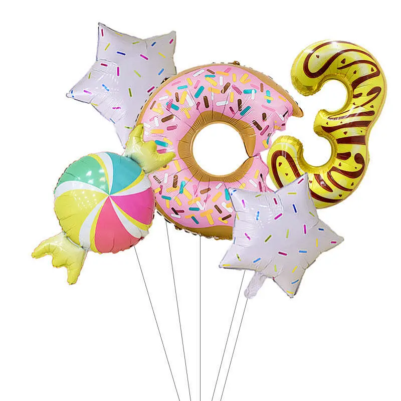 5 Pcs Ice Cream Doughnut Candy Aluminum Foil Balloon Set 30 Inch Color Candy Digital Balloon Set For Birthday Party Decoration