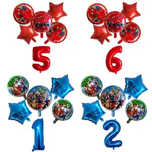 6Pcs Super Hero Spiderman Avengers Foil Balloons Set With 30Inch Number Balloon For Kids Birthday Party Decorations Helium Balloons  Sets