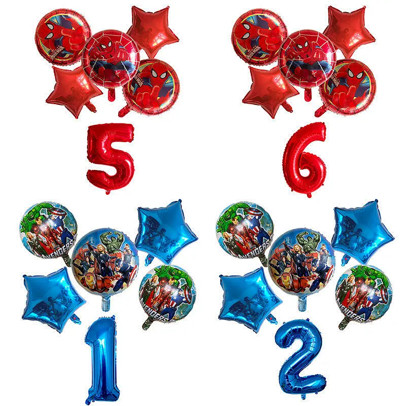 6Pcs Super Hero Spiderman Avengers Foil Balloons Set With 30Inch Number Balloon For Kids Birthday Party Decorations Helium Balloons  Sets