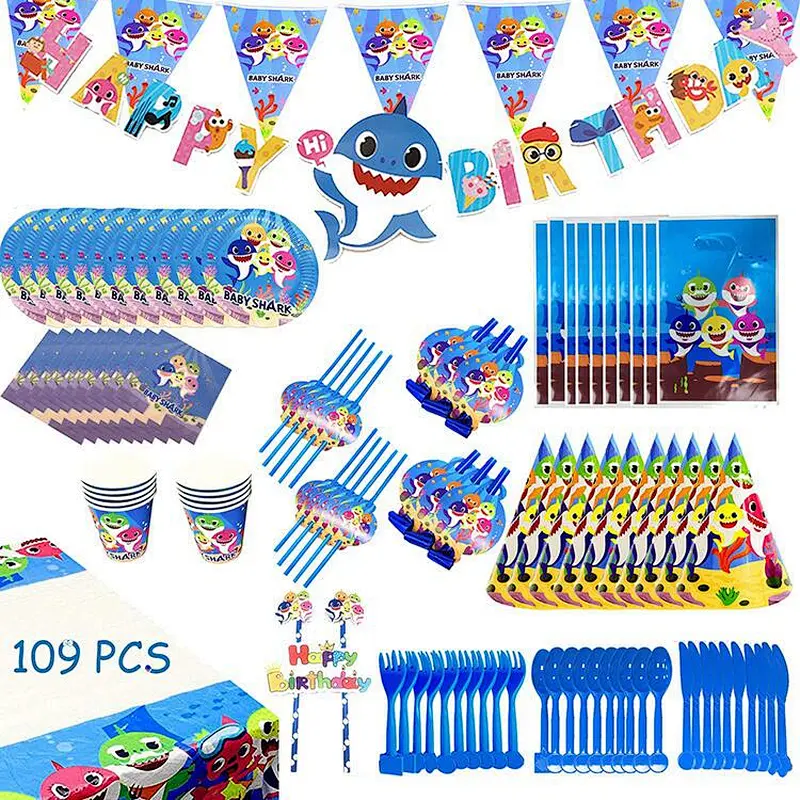 Party Cutlery Paper Cup Paper Tray Theme Baby Birthday Party Decoration Set