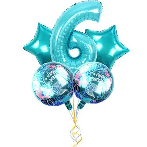 5Pcs Mermaid Birthday Balloon With 30 Inch Number Balloon Set For Birthday Party Hanging Decorations Mermaid Theme Foil Balloons