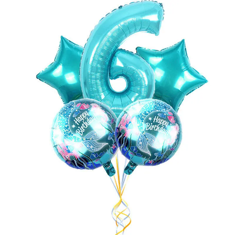 5Pcs Mermaid Birthday Balloon With 30 Inch Number Balloon Set For Birthday Party Hanging Decorations Mermaid Theme Foil Balloons