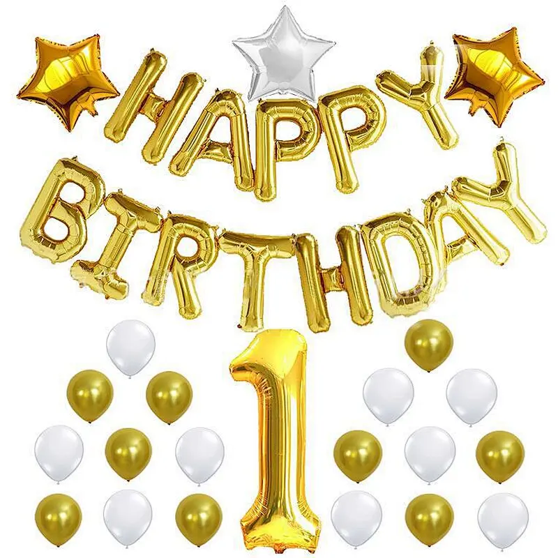 Amazon Hot Sale 1st Birthday Party Decoration Supplies Happy Birthday Foil Latex Balloons Set