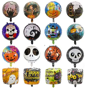 18 Inch Halloween Foil Balloon Witch Skeleton Pumpkin Head Aluminum Foil Balloon Happy Halloween Party Decoration