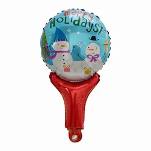 Christmas Santa Claus Snowman Foil Balloons Cartoon Handheld Stick Hand Stick Balloon Wholesale