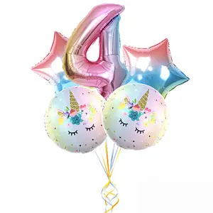 30 Inch Rainbow Gradient Color Number Balloon Set Unicorn Foil Balloon For Kid 0~9 Birthday Party Decor