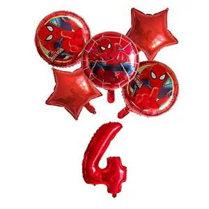 6Pcs Super Hero Spiderman Avengers Foil Balloons Set With 30Inch Number Balloon For Kids Birthday Party Decorations Helium Balloons  Sets