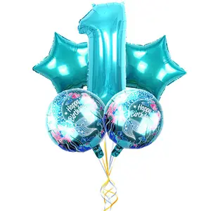 5Pcs Mermaid Birthday Balloon With 30 Inch Number Balloon Set For Birthday Party Hanging Decorations Mermaid Theme Foil Balloons