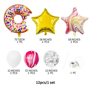 Colorful Donuts Foil Balloon Agate Star Foil Balloons Agate Confetti Latex Balloon Set Birthday Party Children Party Decoration Balloons