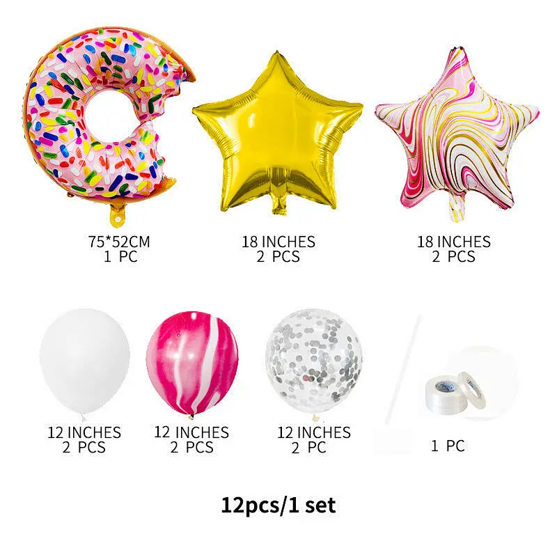 Colorful Donuts Foil Balloon Agate Star Foil Balloons Agate Confetti Latex Balloon Set Birthday Party Children Party Decoration Balloons