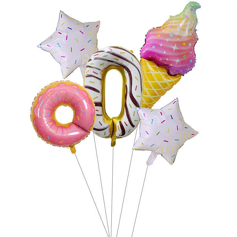 Ice Cream Doughnut Aluminum Foil Balloon 30 Inch Colorful Candy Digital Balloon Set For Birthday Kids Toy Party Decoration