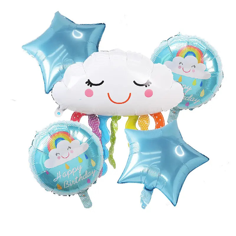 Rainbow Party Balloon Set 18 Inch Cloud Happy Birthday Aluminum Foil Balloon Bouquet For Children Birthday Party Decoration