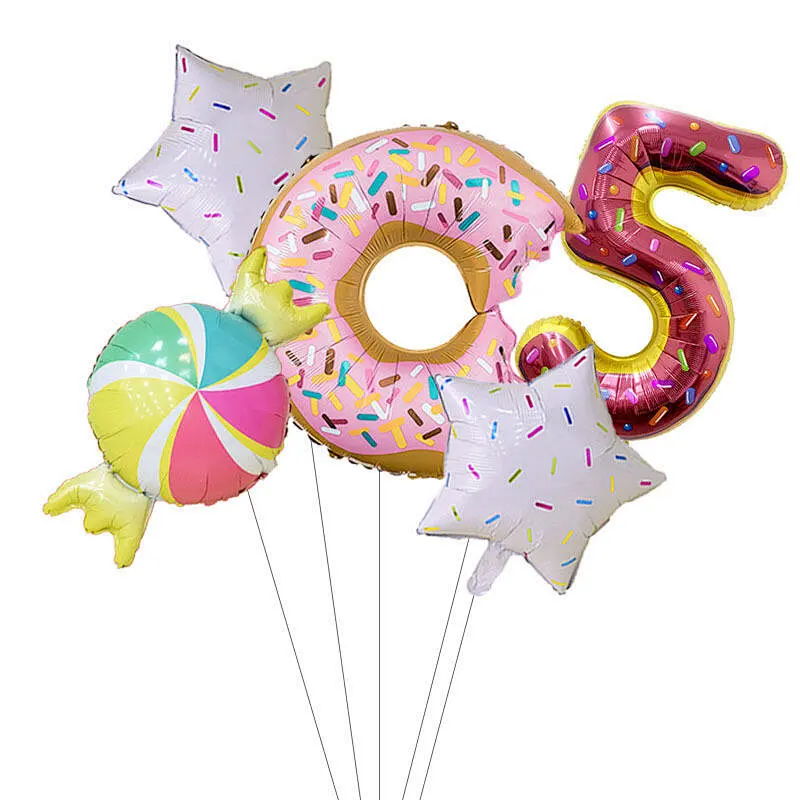 5 Pcs Ice Cream Doughnut Candy Aluminum Foil Balloon Set 30 Inch Color Candy Digital Balloon Set For Birthday Party Decoration
