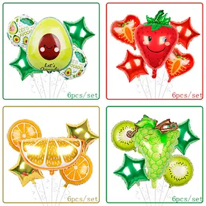 New Design 6Pcs/Set Fruit Foil Balloons Set Summer Fruit Theme Party Decoration Watermelon Pineapple Orange Shaped Balloons