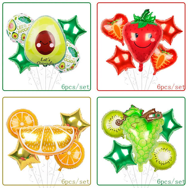 New Design 6Pcs/Set Fruit Foil Balloons Set Summer Fruit Theme Party Decoration Watermelon Pineapple Orange Shaped Balloons