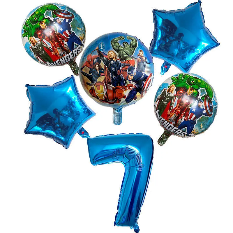 6Pcs Super Hero Spiderman Avengers Foil Balloons Set With 30Inch Number Balloon For Kids Birthday Party Decorations Helium Balloons  Sets