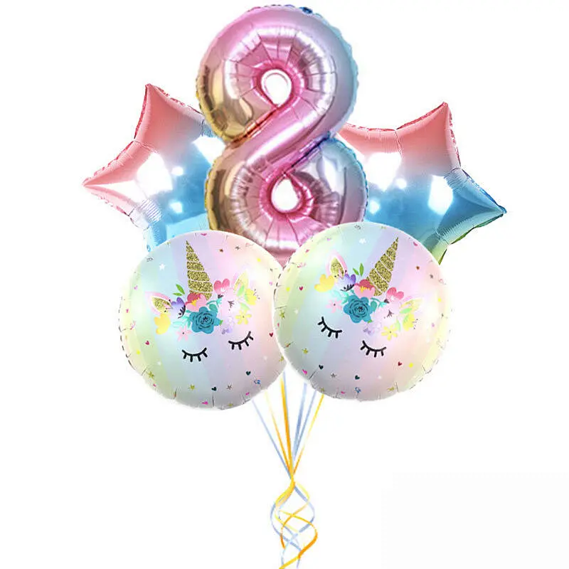 30 Inch Rainbow Gradient Color Number Balloon Set Unicorn Foil Balloon For Kid 0~9 Birthday Party Decor
