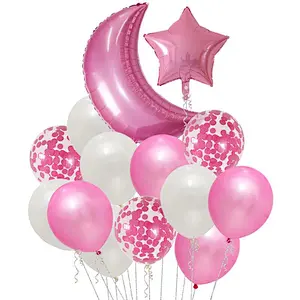 Wedding Birthday Party Decoration Balloon Set Foil Balloon Star Moon Latex Confetti Balloon Set