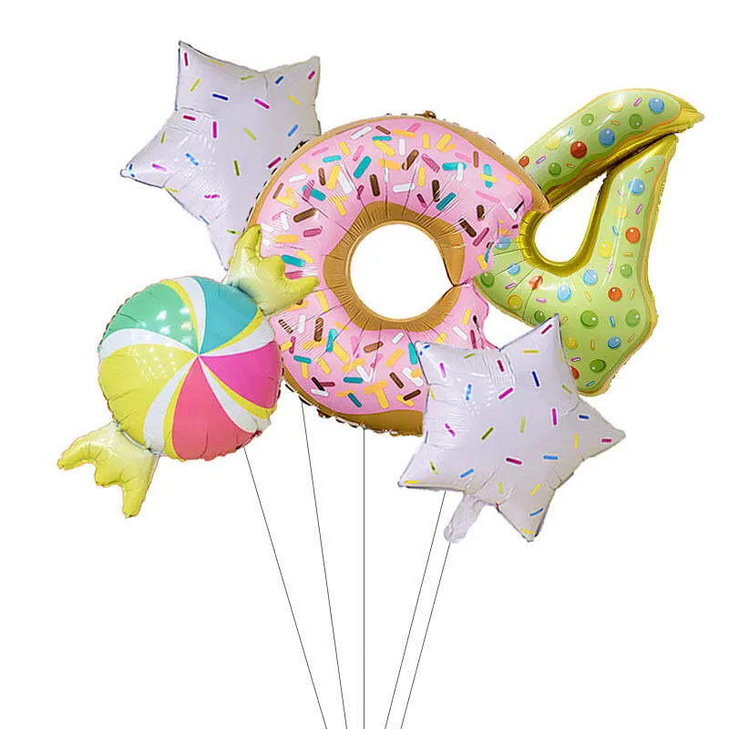 5 Pcs Ice Cream Doughnut Candy Aluminum Foil Balloon Set 30 Inch Color Candy Digital Balloon Set For Birthday Party Decoration