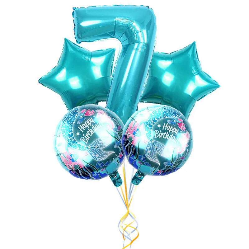 5Pcs Mermaid Birthday Balloon With 30 Inch Number Balloon Set For Birthday Party Hanging Decorations Mermaid Theme Foil Balloons
