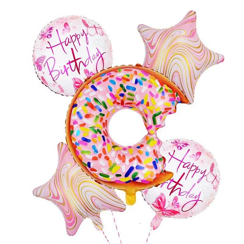 Hot Selling 5Pcs Donut 18 Inch Happy Birthday Balloons Sets For Children Birthday Party Decoration Supplies