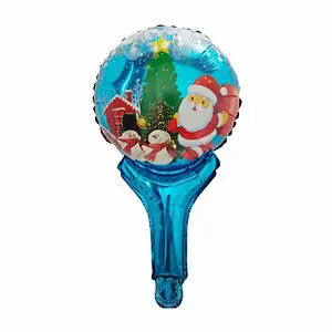 Christmas Santa Claus Snowman Foil Balloons Cartoon Handheld Stick Hand Stick Balloon Wholesale
