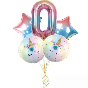 30 Inch Rainbow Gradient Color Number Balloon Set Unicorn Foil Balloon For Kid 0~9 Birthday Party Decor
