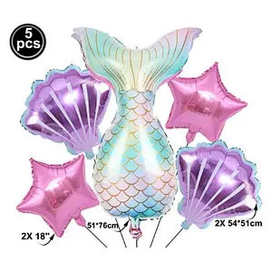 Rainbow Color Mermaid Tail Pink Shell Balloon Set For Children Birthday Party Decoration