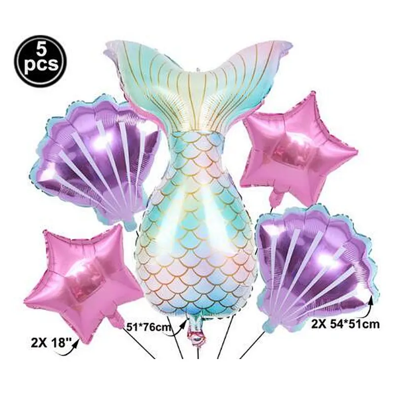 Rainbow Color Mermaid Tail Pink Shell Balloon Set For Children Birthday Party Decoration