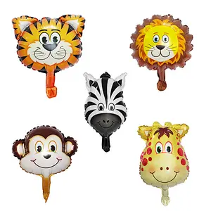 Jungle animal theme birthday party balloon chain lion giraffe tiger foil balloon tablecloth cake toppers row party decoration
