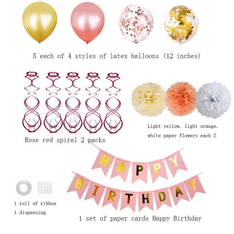 Amazon Hot Sale Pink Birthday Party Pull Flag Balloon Set For Kids Women