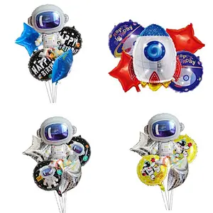5Pcs Astronaut Rocket 4D Earth Balloons Kids and Baby Globos Decoration Birthday Party Supplies Boy Gifts Helium Baby Shower Toy