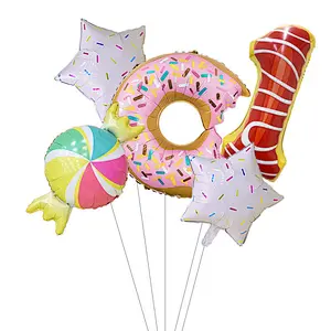 5 Pcs Ice Cream Doughnut Candy Aluminum Foil Balloon Set 30 Inch Color Candy Digital Balloon Set For Birthday Party Decoration