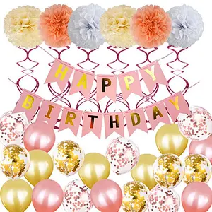 Amazon Hot Sale Pink Birthday Party Pull Flag Balloon Set For Kids Women
