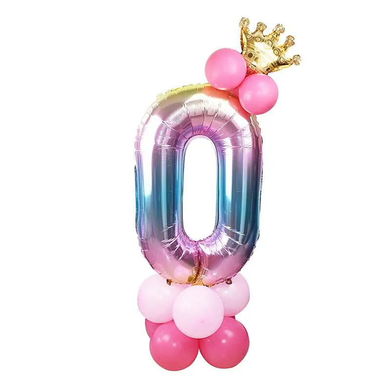 Hot Selling 30 Inch Rainbow Foil Number Balloon with Crown Wedding Anniversary Party Latex Balloon Decor Kids Birthday Air Ball