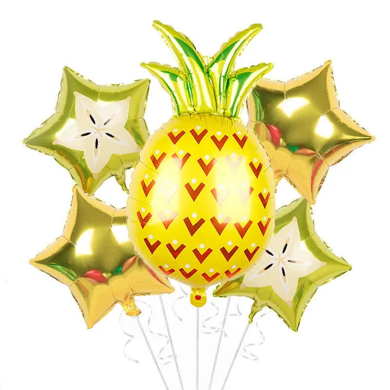New Design 6Pcs/Set Fruit Foil Balloons Set Summer Fruit Theme Party Decoration Watermelon Pineapple Orange Shaped Balloons