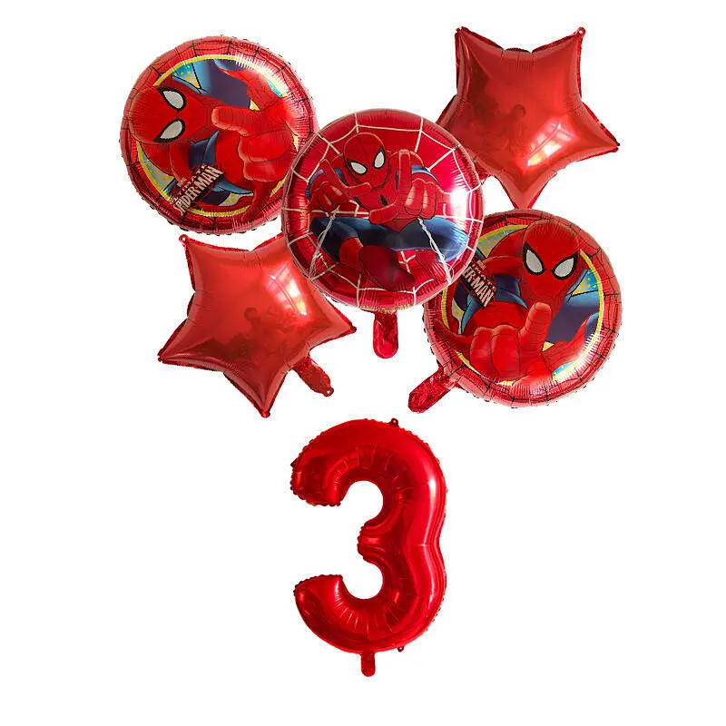 6Pcs Super Hero Spiderman Avengers Foil Balloons Set With 30Inch Number Balloon For Kids Birthday Party Decorations Helium Balloons  Sets
